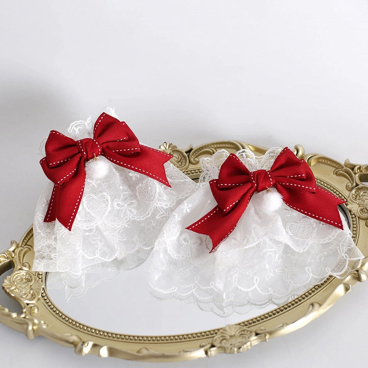 Cuffs Wrist Red Heart-Pattern (Vibrant Sweet Style) Lace White