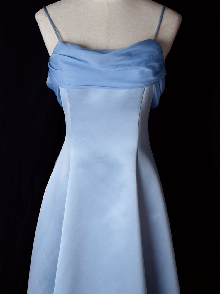 Blue Vintage Satin Spaghetti Strap Gown - Red Lychee Manor