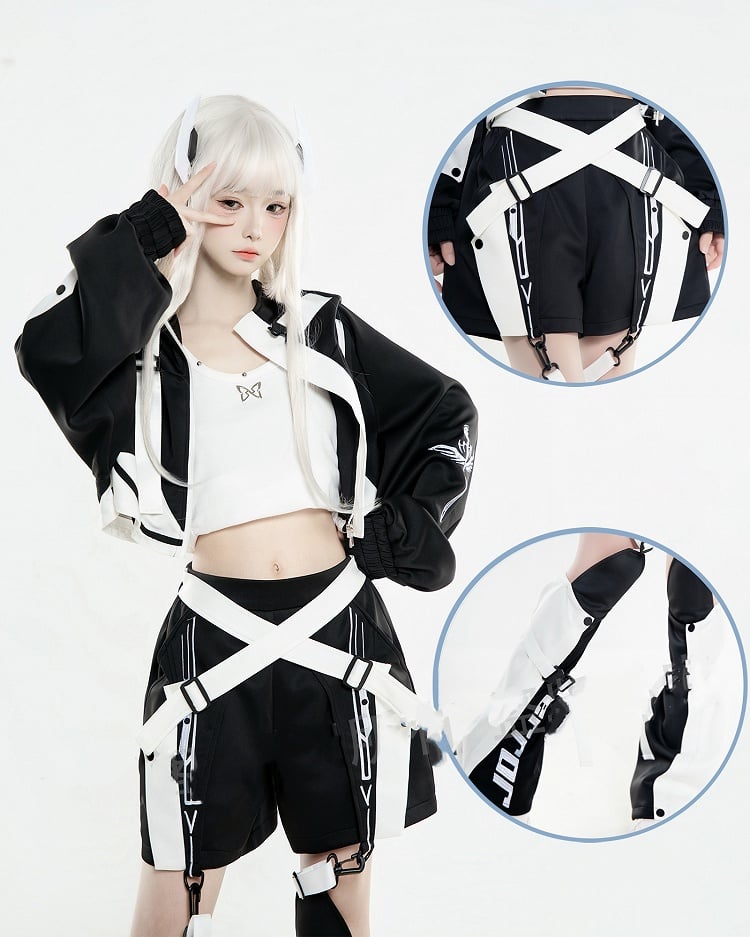 Colorblock-Beinwärmer Futuristisches Schwarz und Landmine-Stil Weiß