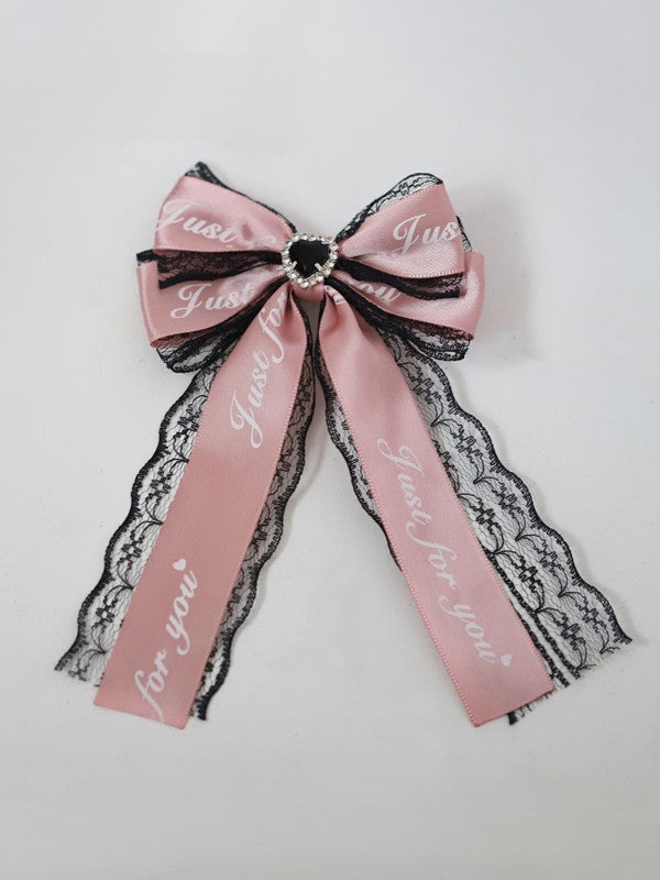 Kei Pink Bowknot Hairclip Jirai Letter Ribbon Black