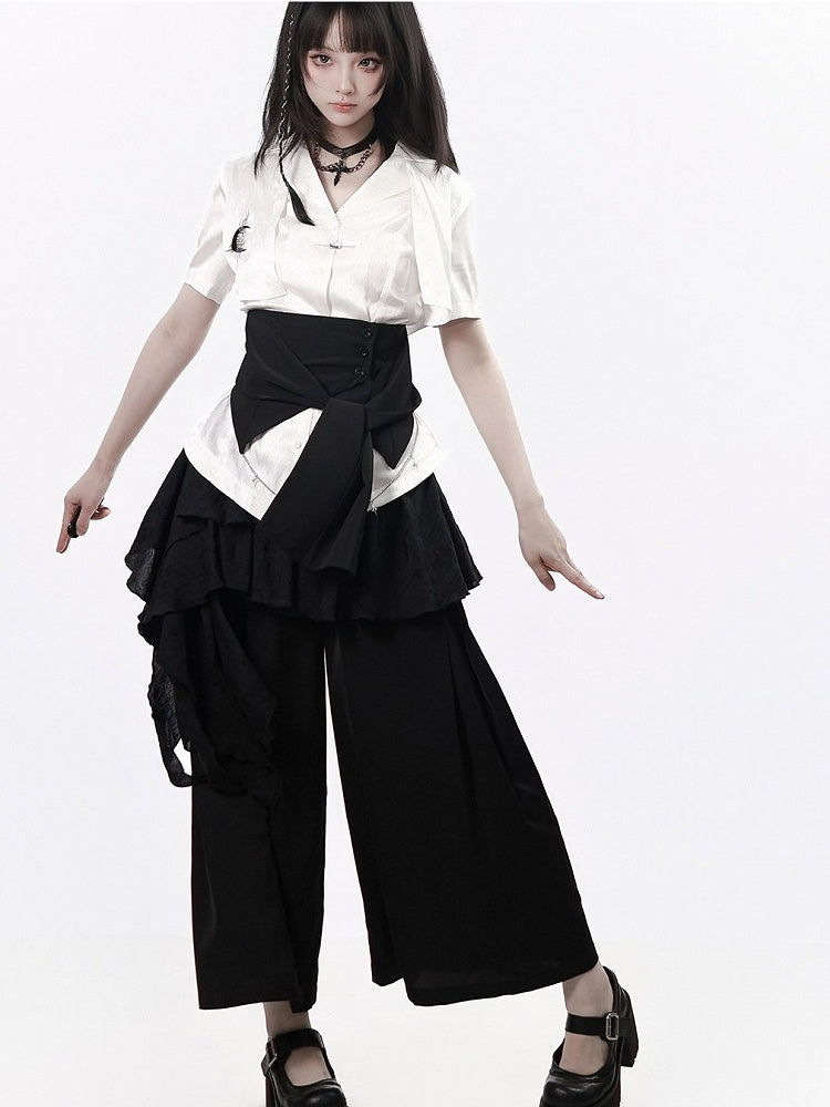 Black Asymmetric Corset Belt with Chain Detail - PINK SAVIOR