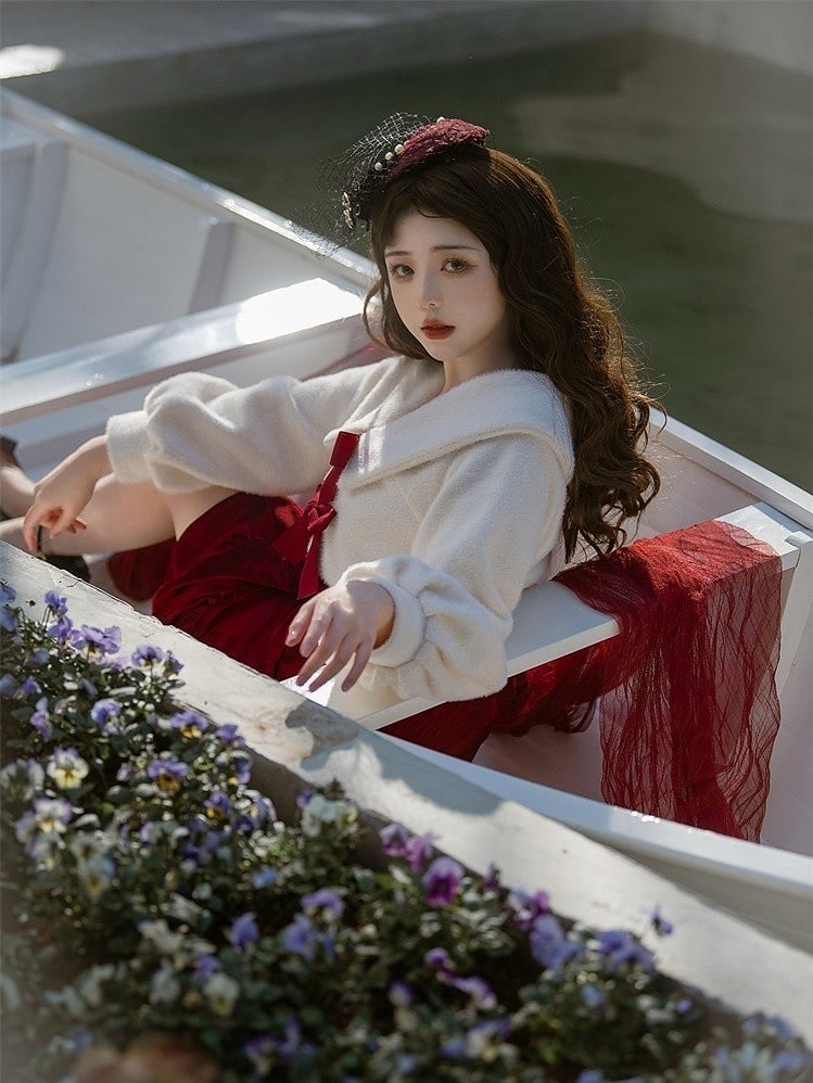 Elegant Red Mermaid Dress Coat Classic Lolita Set +