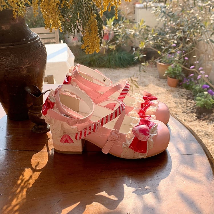 Jane Mary Sweet Lolita Shoes Strawberry Raspberry Cake Pink