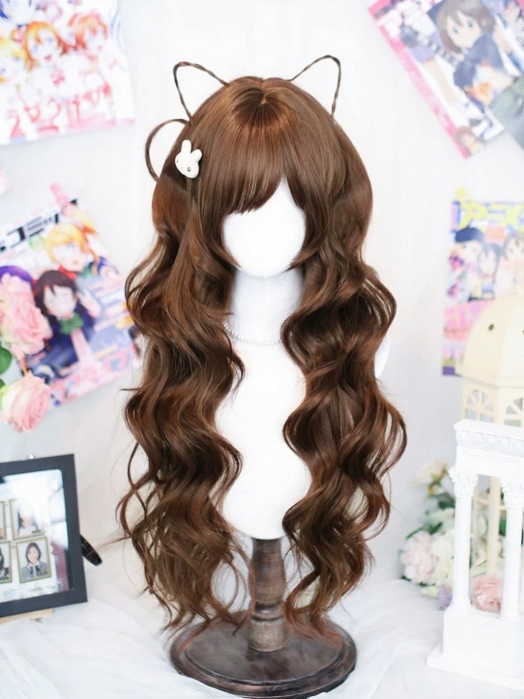 Brown 30-Inch Curly Wig with Bangs - Dalao Home