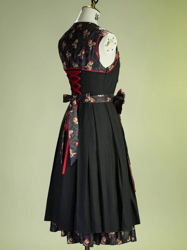 Retro Floral Print Lolita JSK with Layered Skirt - Neoludwig