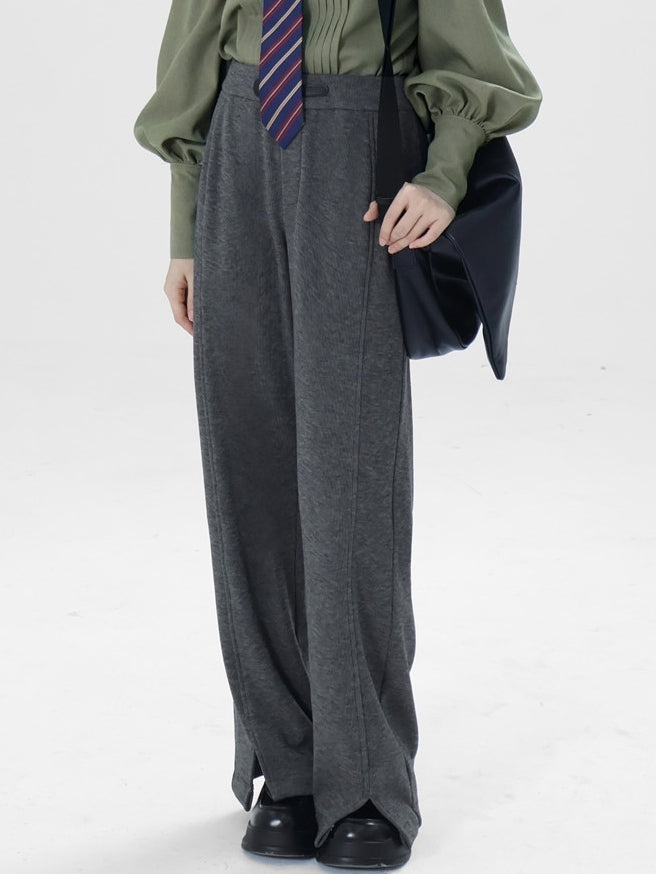 Cuffs Unisex with Pants - Waist Gray Wide-leg Elastic Slit Decorative Buckle Ouji