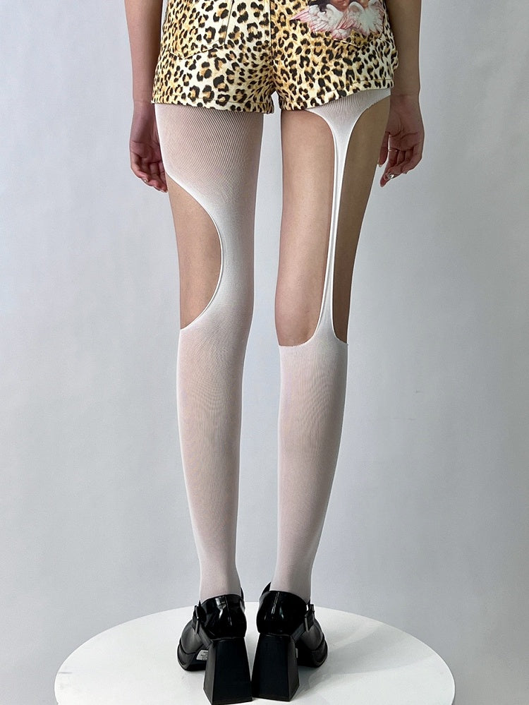 Black/White Asymmetrical Design Cut-out Details Tights