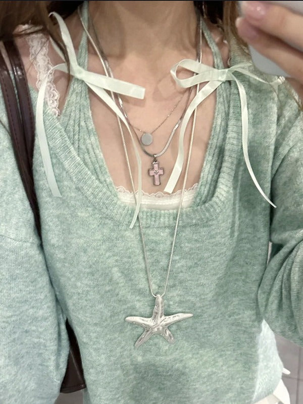 Silver Long Starfish Pendant Necklace - WhaleHall