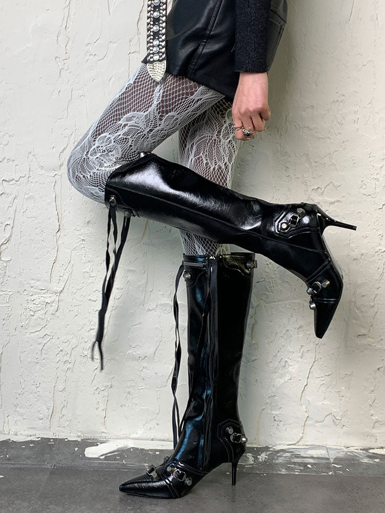 ホワイト Y2K フラワーカットアウトデザインタイツ