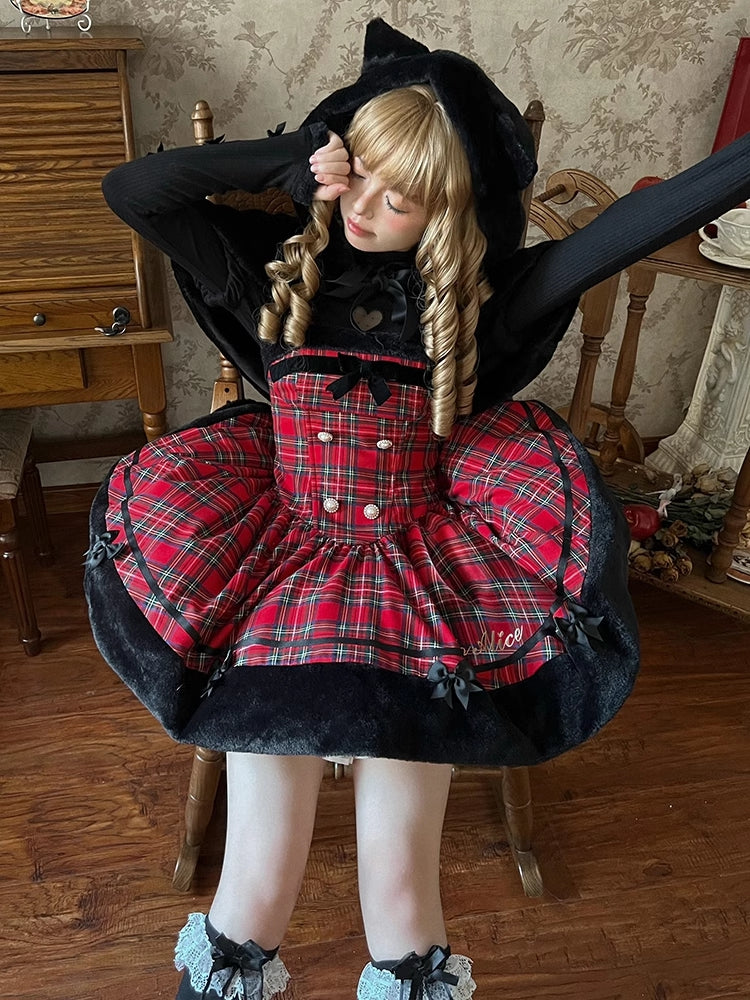 黒猫耳フード付きぬいぐるみケープ