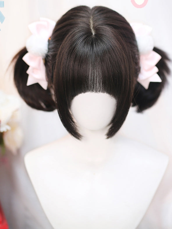 Büste Schwarz 40-45CM Tee Über Perücke Länge Voller Pony Mit Wellenförmige