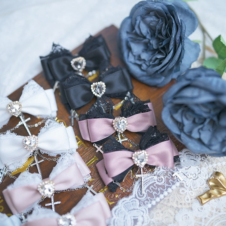 5ハートラインストーンレーストリムジライケイボウヘアクリップチェーンカラークロス