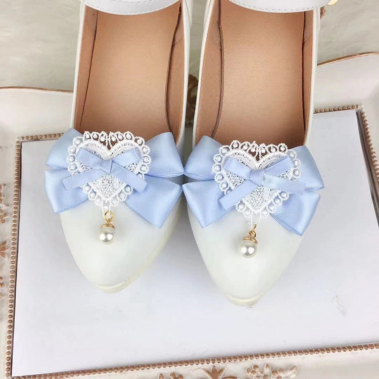 Lace Heart Satin Pearl (Pair) Shoe Clips