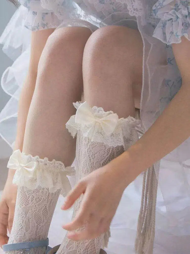 Socks Style (3 Lolita Calf Lace Colors) Bow