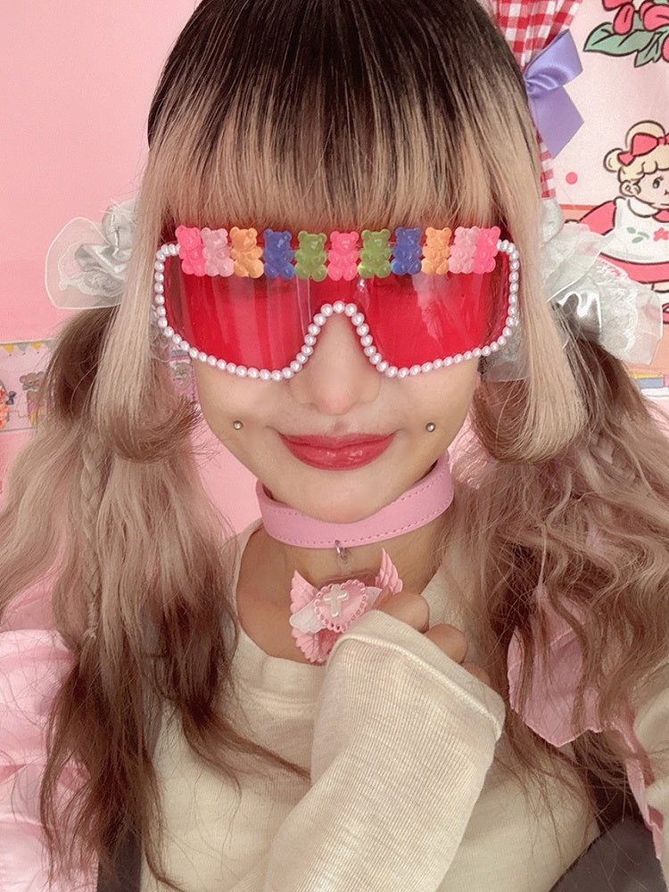 クマ/スター ピンク サングラス 4つのデザインオプション ビーズ装飾