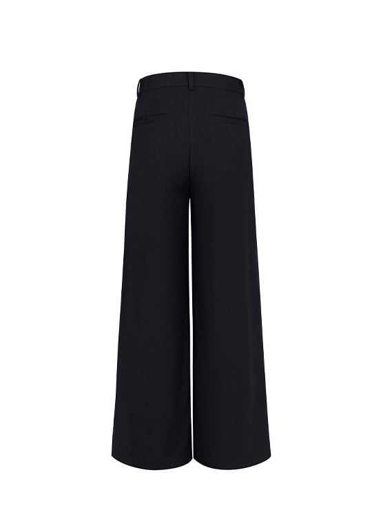 Button Fluid Closure Zip with Wide-leg Fly Drape Pants and Black Men's