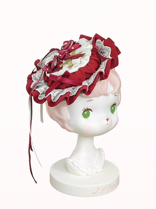 Scarlet Mini Hat with Lace Trim and Ribbon Embellishments - Day Rabbit