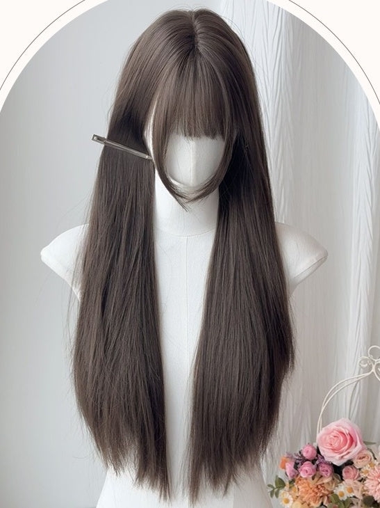 ミルクティーロングストレート合成ウィッグ(前髪付き)