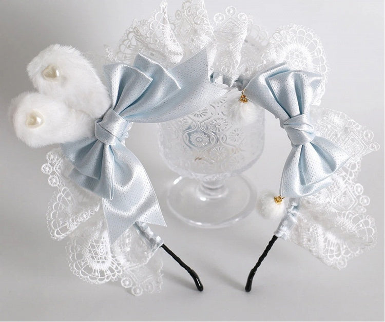 Fluffy KC Lace Style) Soft Bunny (Elegant White Blue Sweet Ears