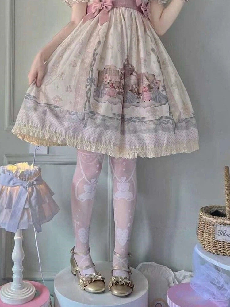 White Teddy Style Colors: Pattern Sheer Stockings (2 Lolita Bear