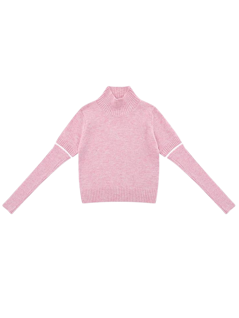 Sweater Knit Turtleneck Piece Tops Half Two