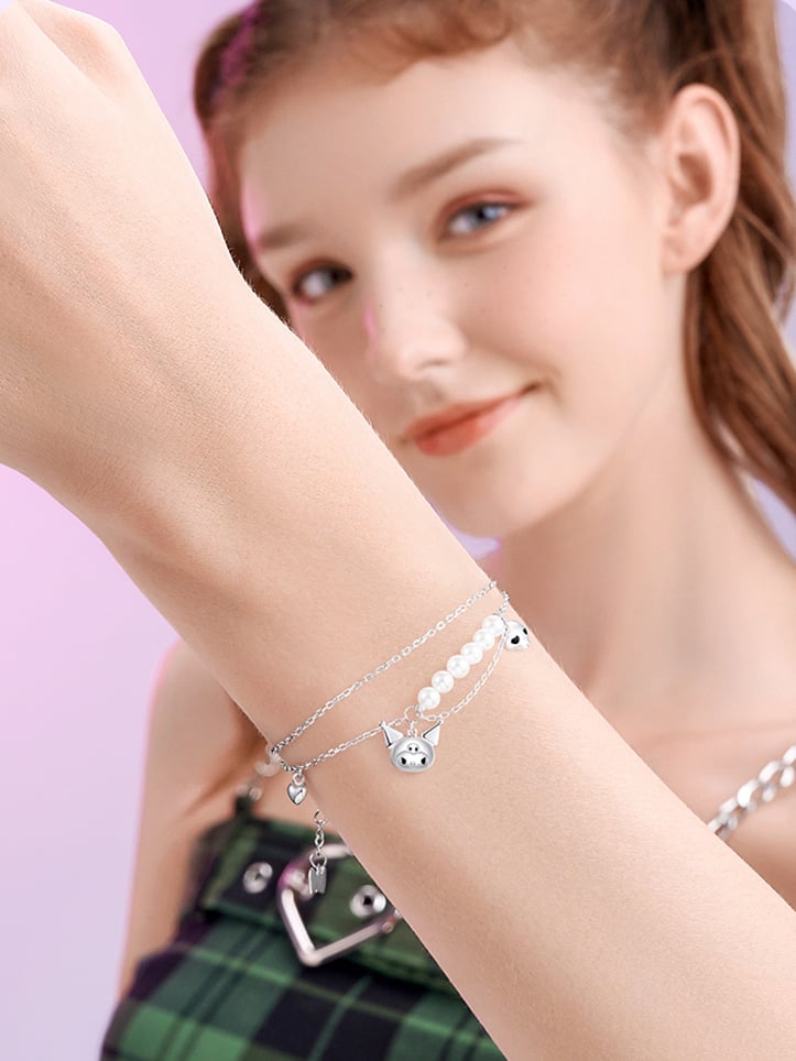 Silver Bracelet Kuromi Skull Charm Beads