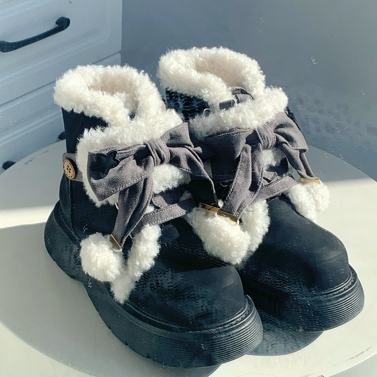 Snug Lining Sweet Fasteners with 5.5cm Gray Height Black in Versatile Boots Lolita