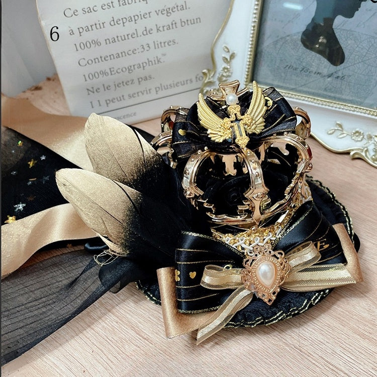 Hime Lolita Floral Design Bowknot Details Crown Mini Hat