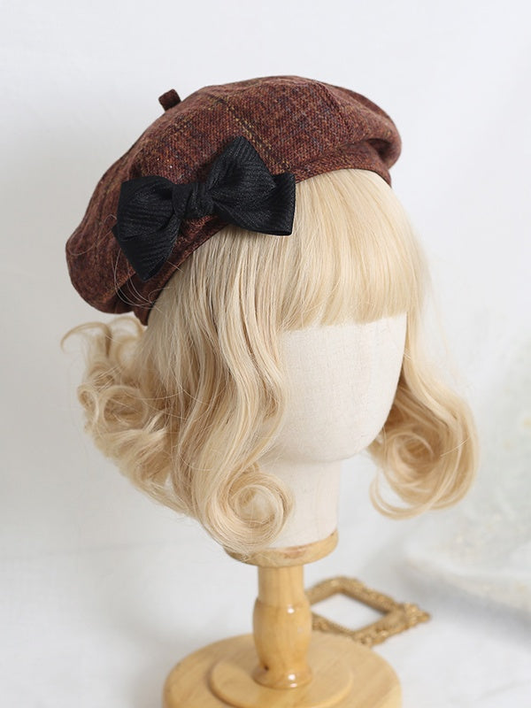 with Decoration Lolita Beret Bowknot Cute Brown Black
