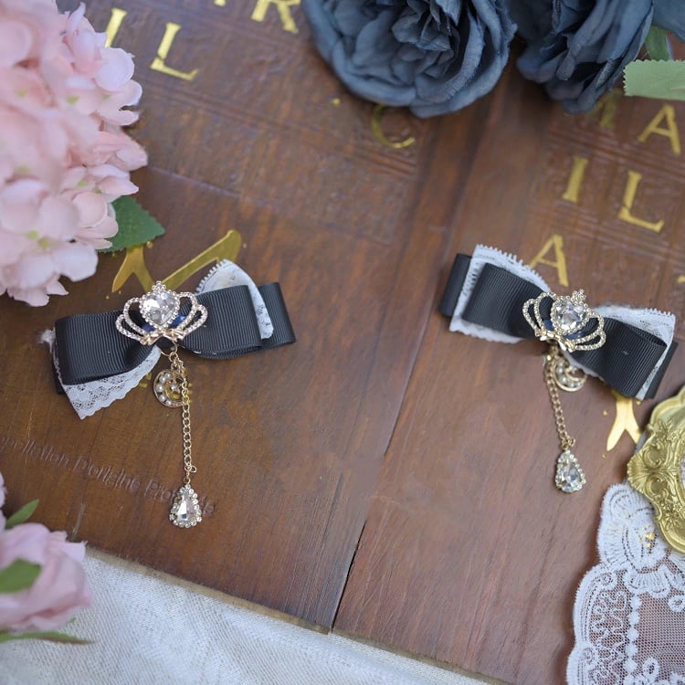 Kei Moon Jirai 6 Hairclips Bowknot Colors Crown Rhinestone with Teardrop Charm