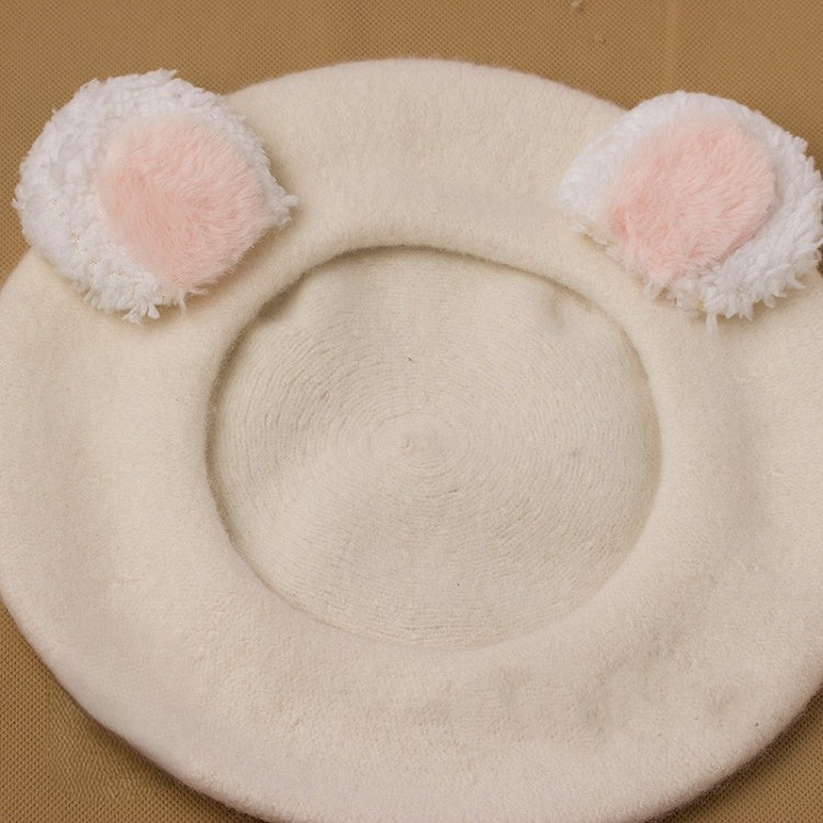 Color Woolen Ear Cute Beret Bear Lolita Options 4