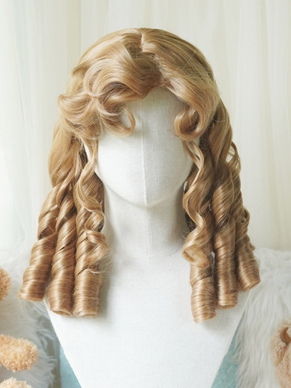 Schwarz/Hellblond/Rosa/Dunkelbraun/Blonde Perücke über der Brust mit römischem lockigem Pony