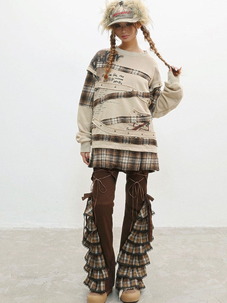 Brown - Pastel Lace-up Pants Details Punk