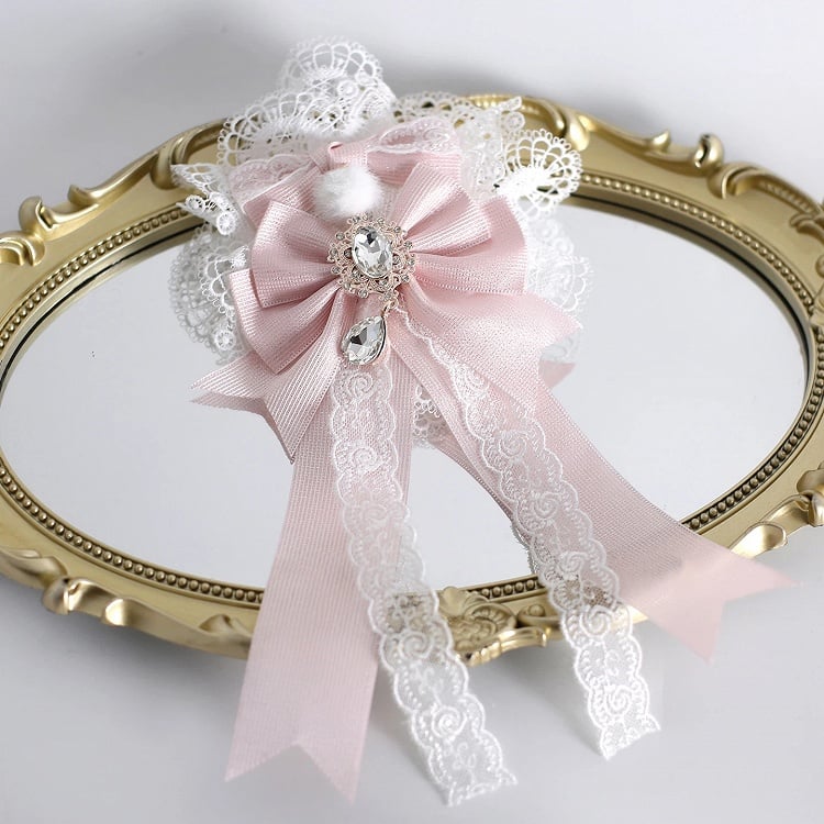 2-in-1 Lace Clip/Brooch Hair Blush Bow Crystal