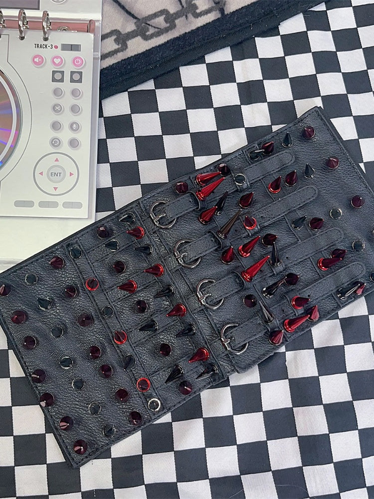 Y2K レッドスタッズ ブラックパンク ウエストベルト