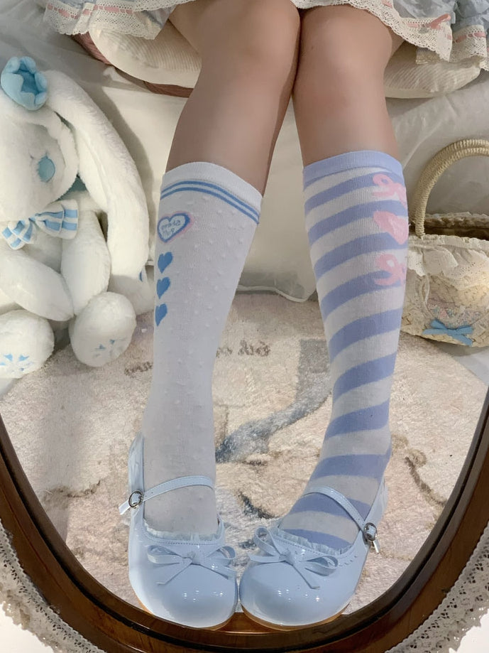 Trim Flats PU Bow Blue Baby at Lace Knotted Leather Sweet Top