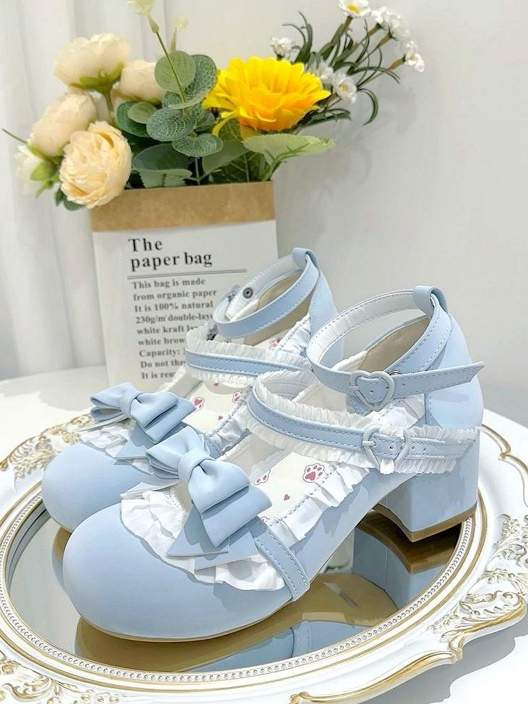 4.5cm Heeled Sweet Lolita Blue Mary Janes with Round Toe & Snap Design