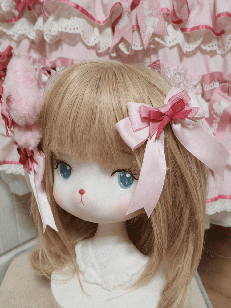Two Sweet Plush Lolita + Bowknot Hairclip Hairclips White/Pink Bunny