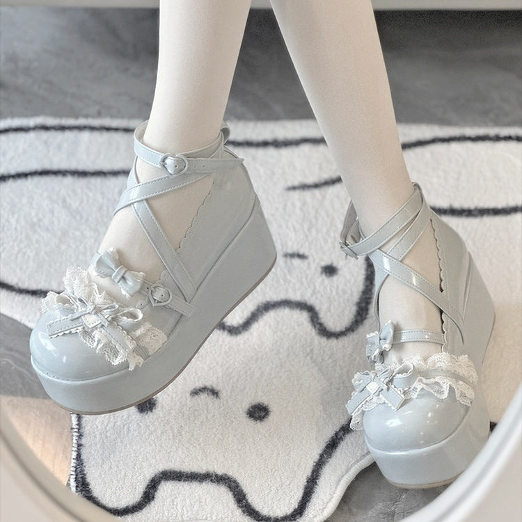 PU - Heart Sweet Platform Buckles Shoes Blue