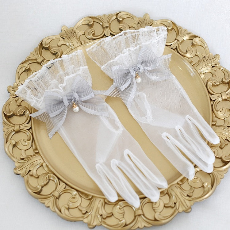 Options Charms Bowknot White Elegant And Lolita Lace Gloves Color With 7 Bead