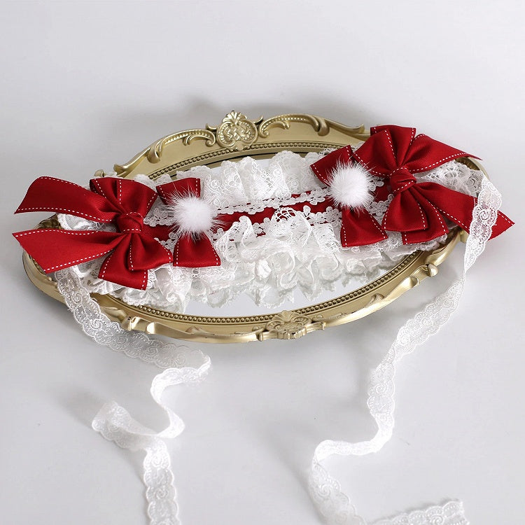 Style) (Vibrant Red Elegant Hairband Lace Ruffled White