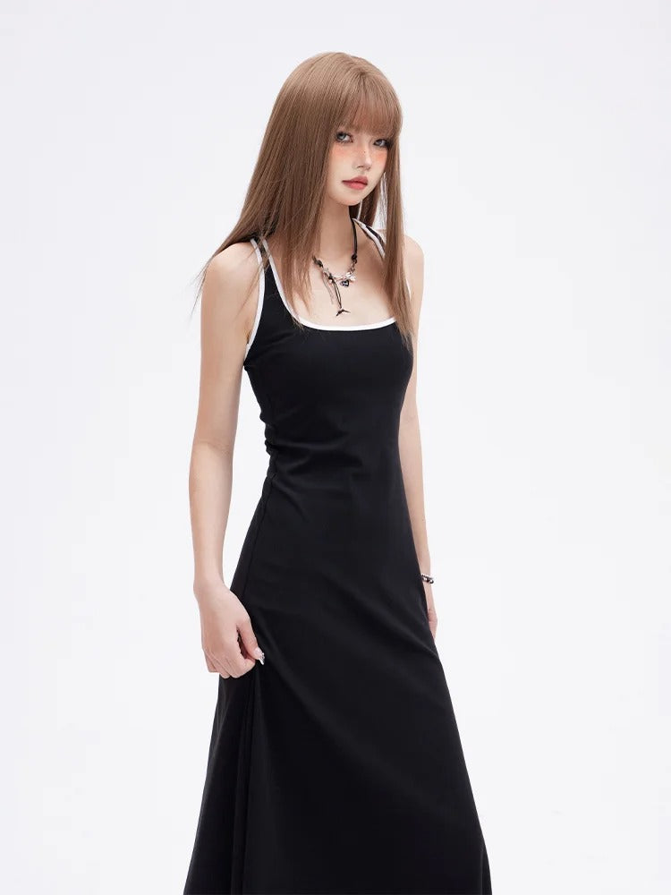 Black Backless Sleeveless Dress Slim-Fitting Knitted