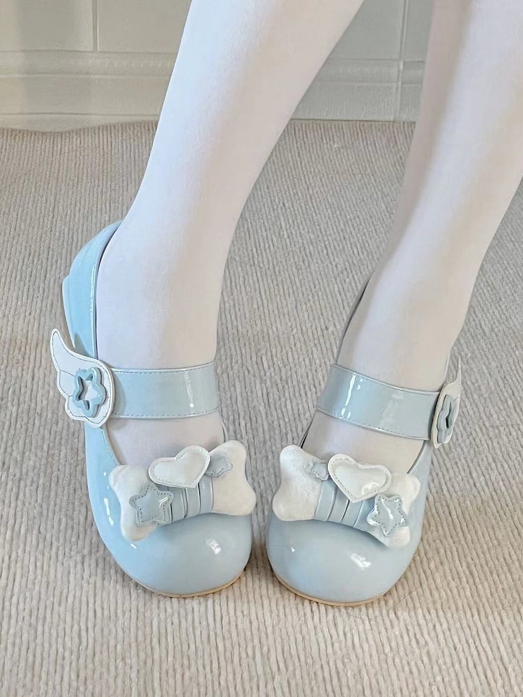 Tenshi Kaiwai Light Blue Lolita Star Wing Mary Jane Shoes