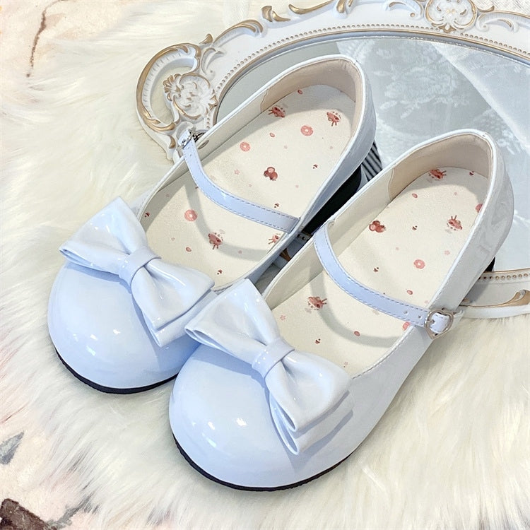 Closure Baby Lolita Heart - Blue with Low-heel Mary and Round for Toe Janes Removable Bow Style
