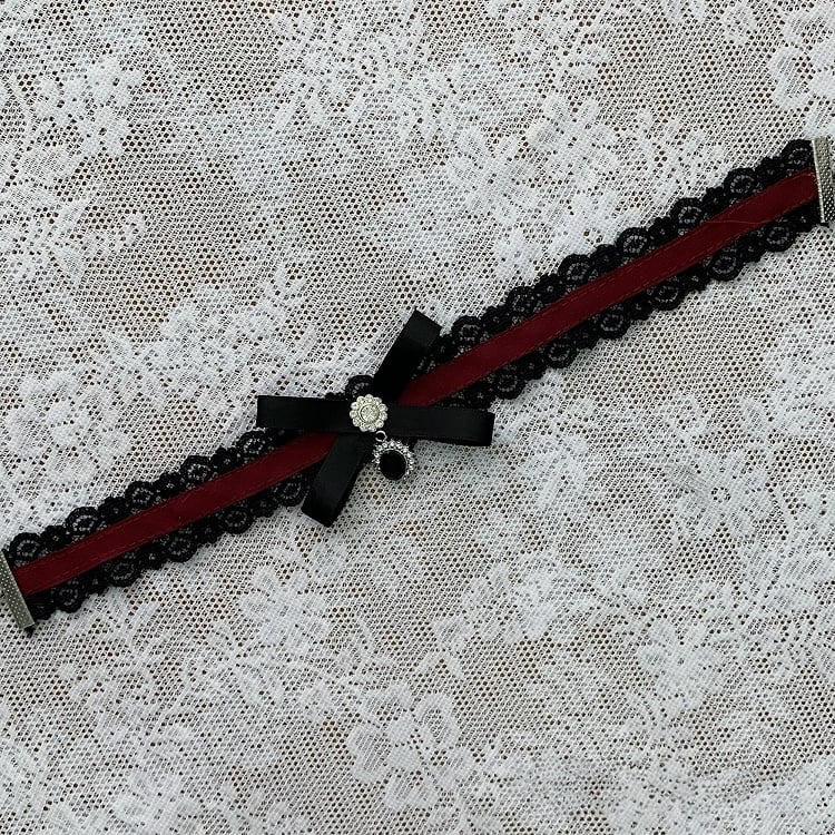 Black Red Lace Bow Choker - Ekomi