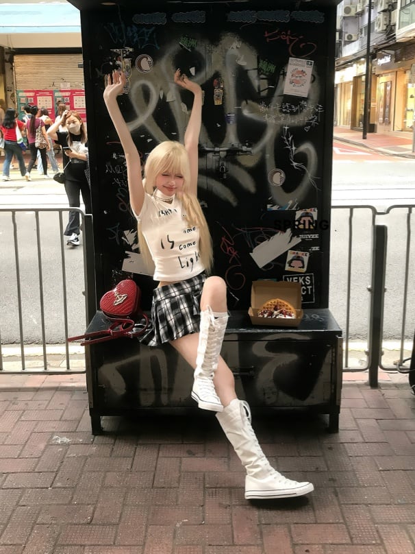 黒と白のチェック柄JK制服プリーツスカート