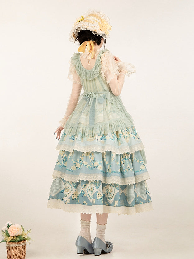 Pink Style Green House Dots Bow Ruffle Tulle and Details Mint Trim Overdress