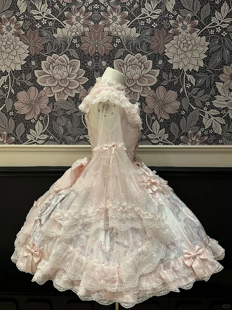 Sleeves Lolita Bell Sheer Lace-Trimmed Cuffs Top with Pink