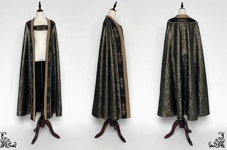 Cloak Gold Details and Cross Nun Lolita Decorated Embroidery Black