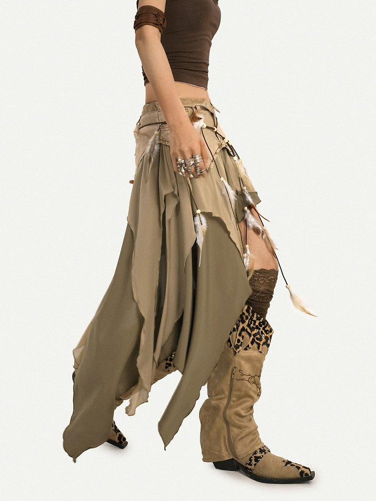 Vintage Brown Beaded Feather Waist Chain